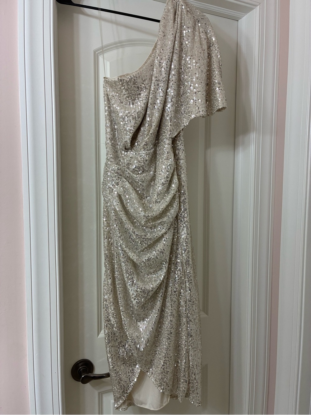 DO+BE One-Shoulder Sequin Draped Midi Dress